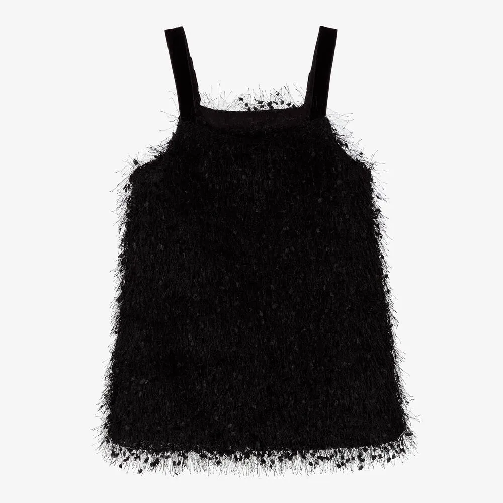 Girls Black Fringed Dress