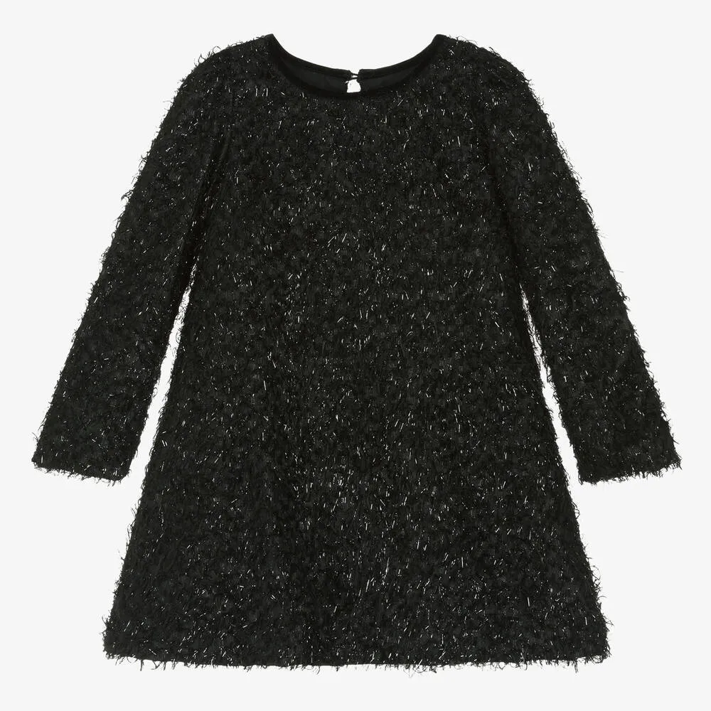 Girls Black Fringed Lurex Dress 