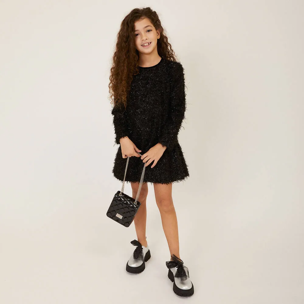 Girls Black Fringed Lurex Dress 