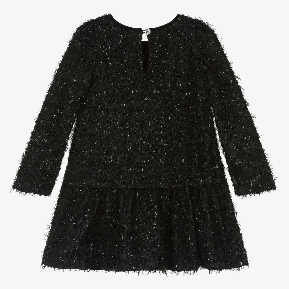 Girls Black Fringed Lurex Dress 