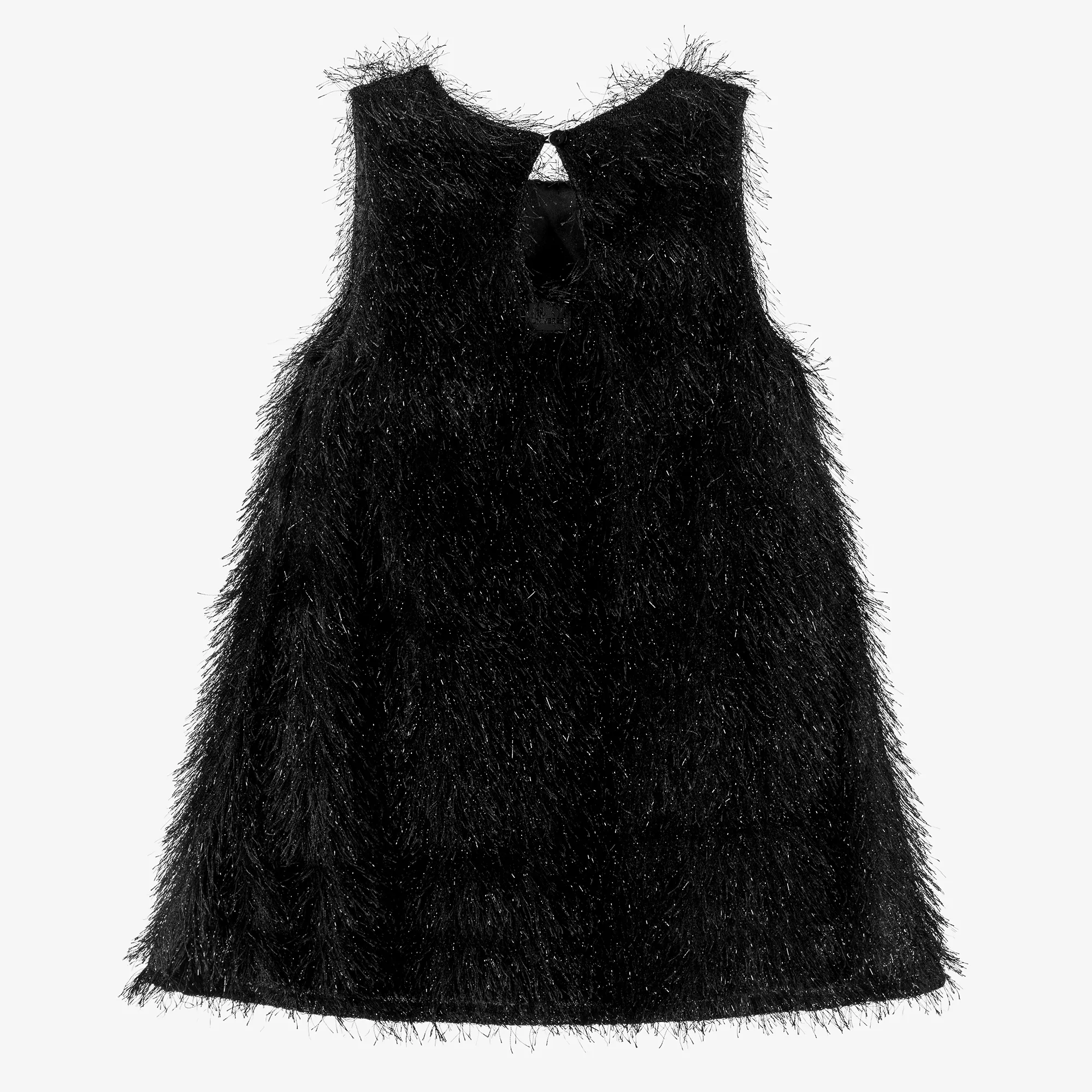 Girls Black Fringed Sleeveless Dress