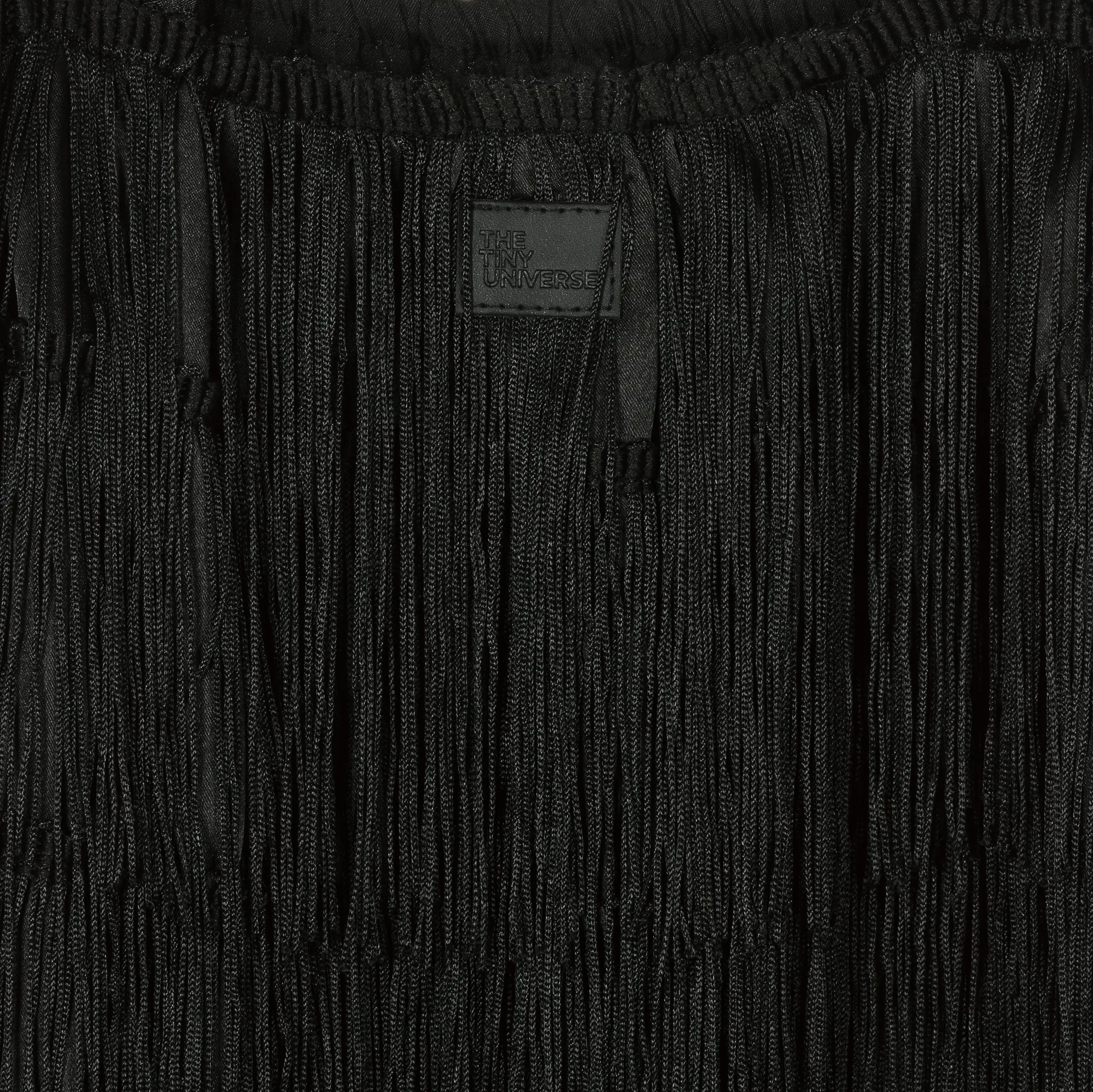 Girls Black Satin Fringed Dress