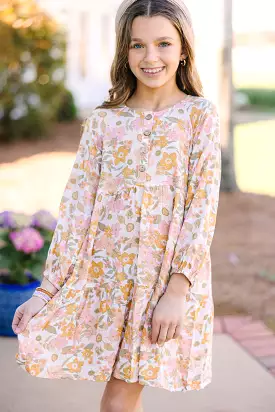 Girls: Get Moving Mustard Yellow Floral Dress