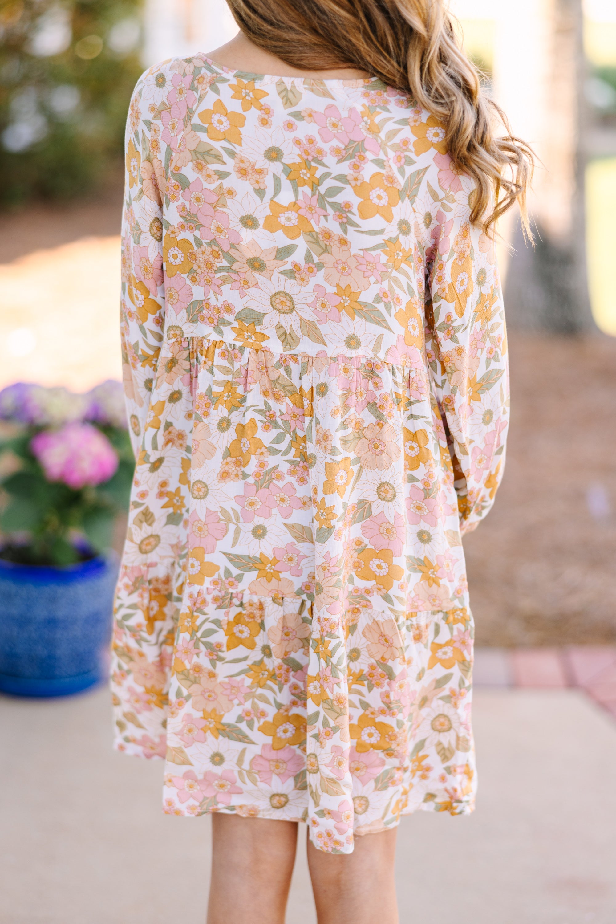 Girls: Get Moving Mustard Yellow Floral Dress