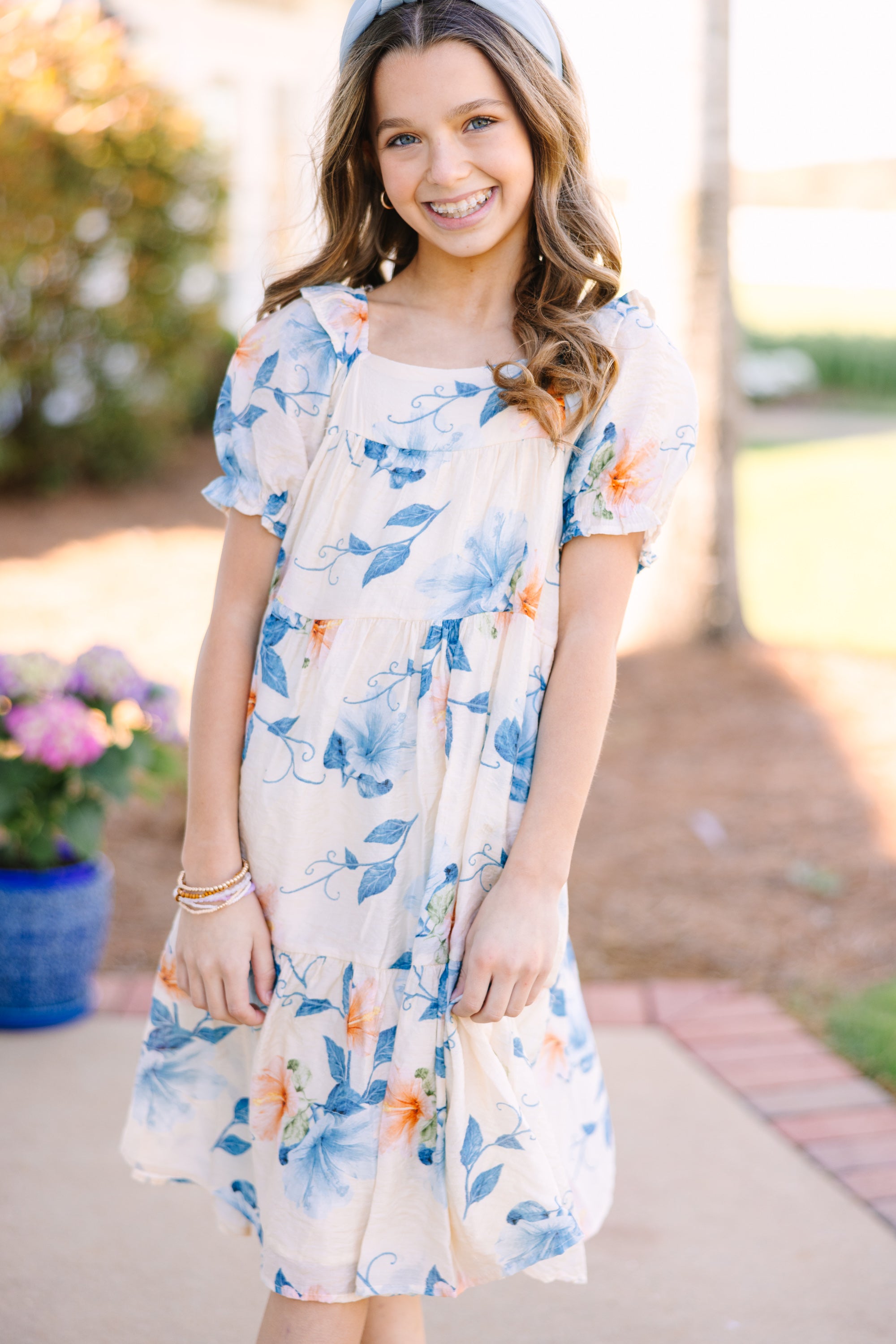 Girls: Sunny Days Ivory White Floral Dress