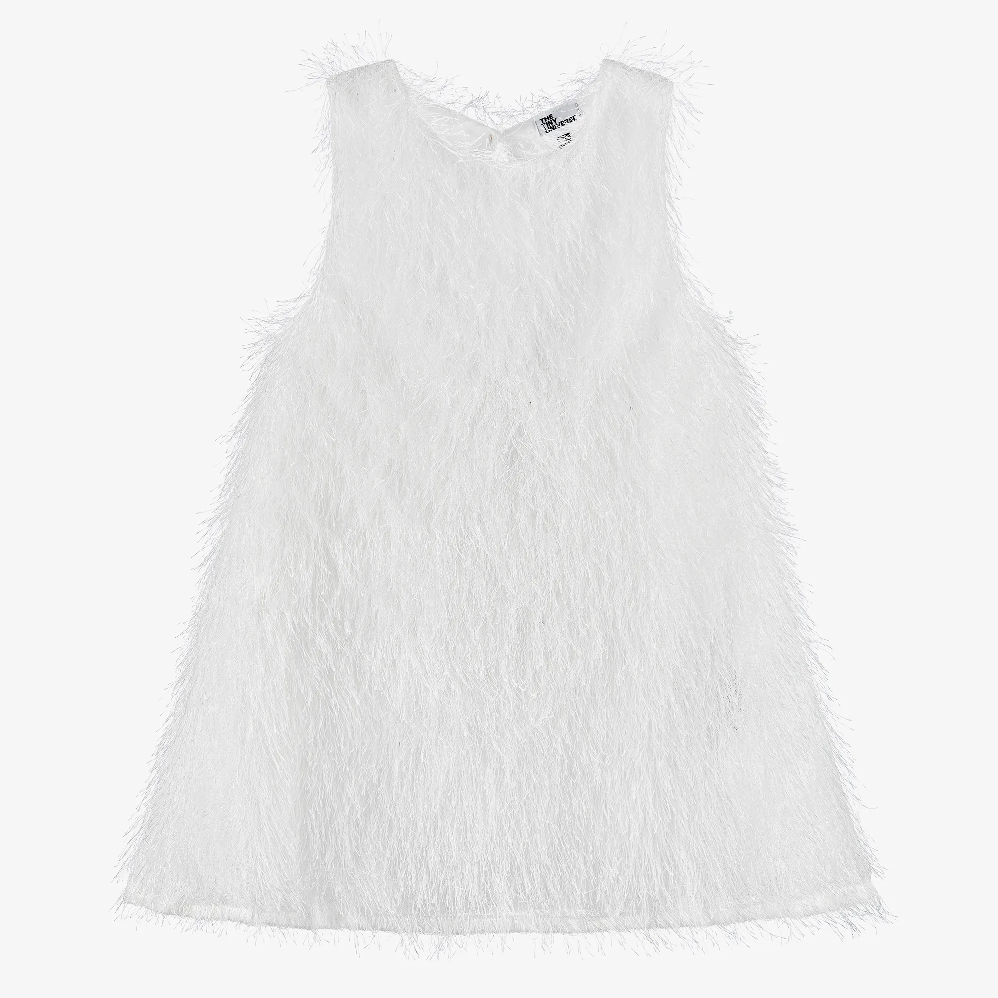 Girls White Fringed Sleeveless Dress