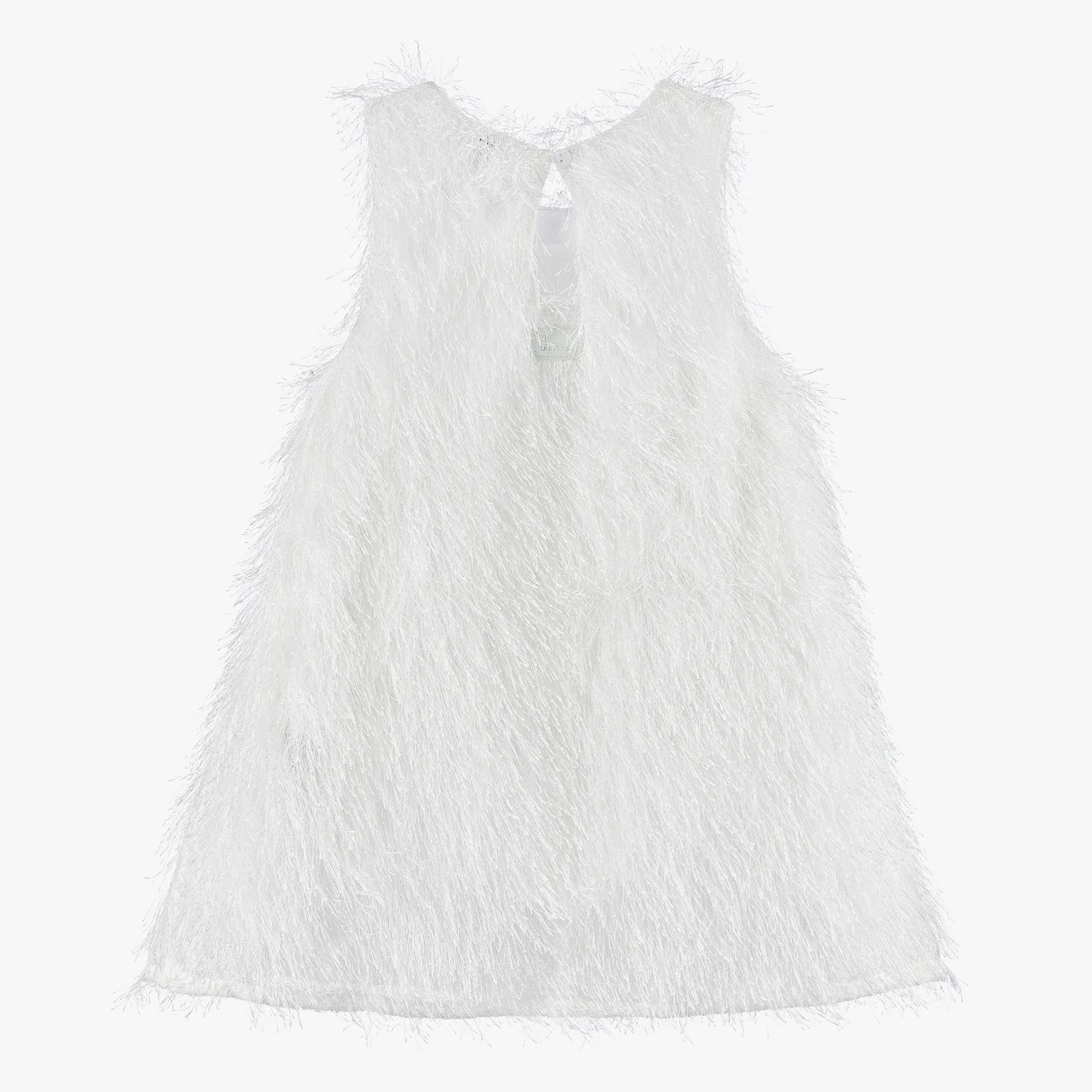 Girls White Fringed Sleeveless Dress