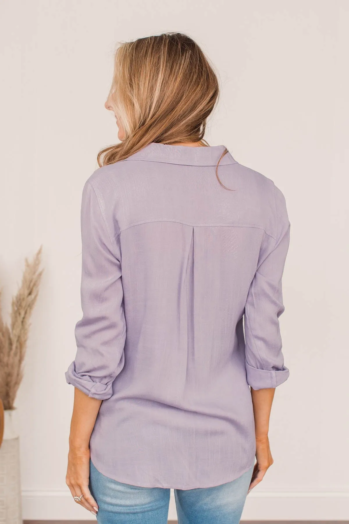 Hearing The Love Button Pocket Top- Lavender