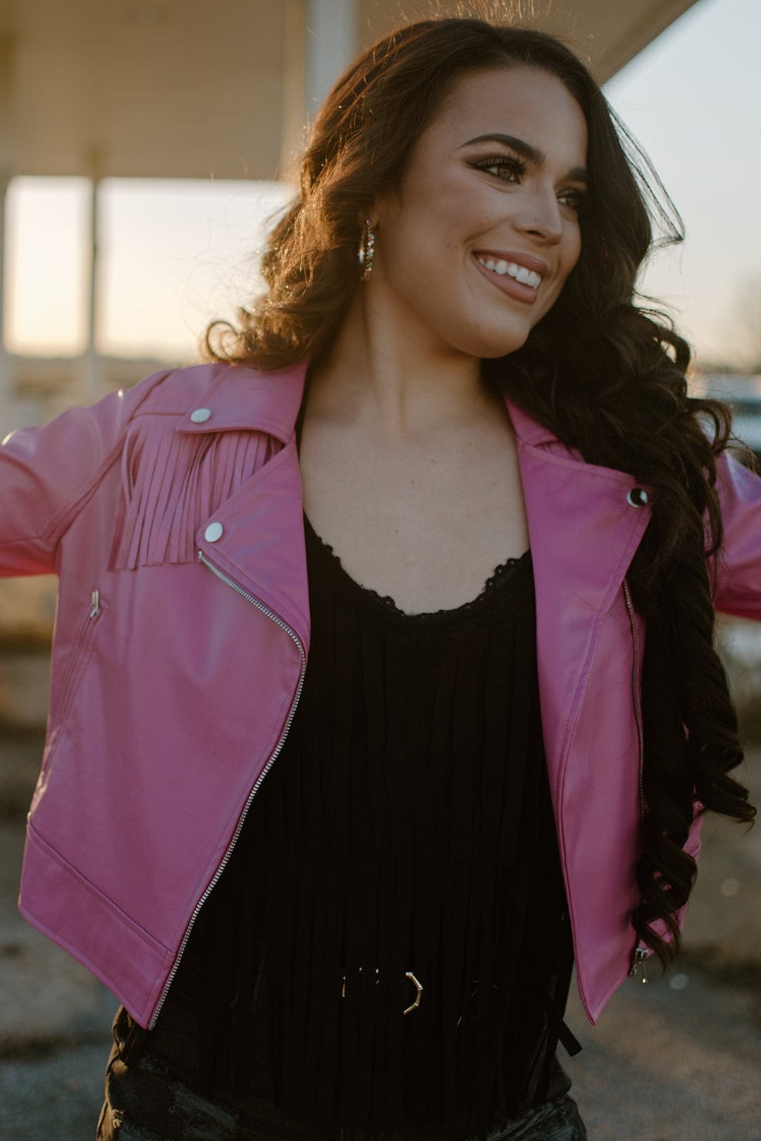 Hot Pink Fringe Vegan Leather Jacket