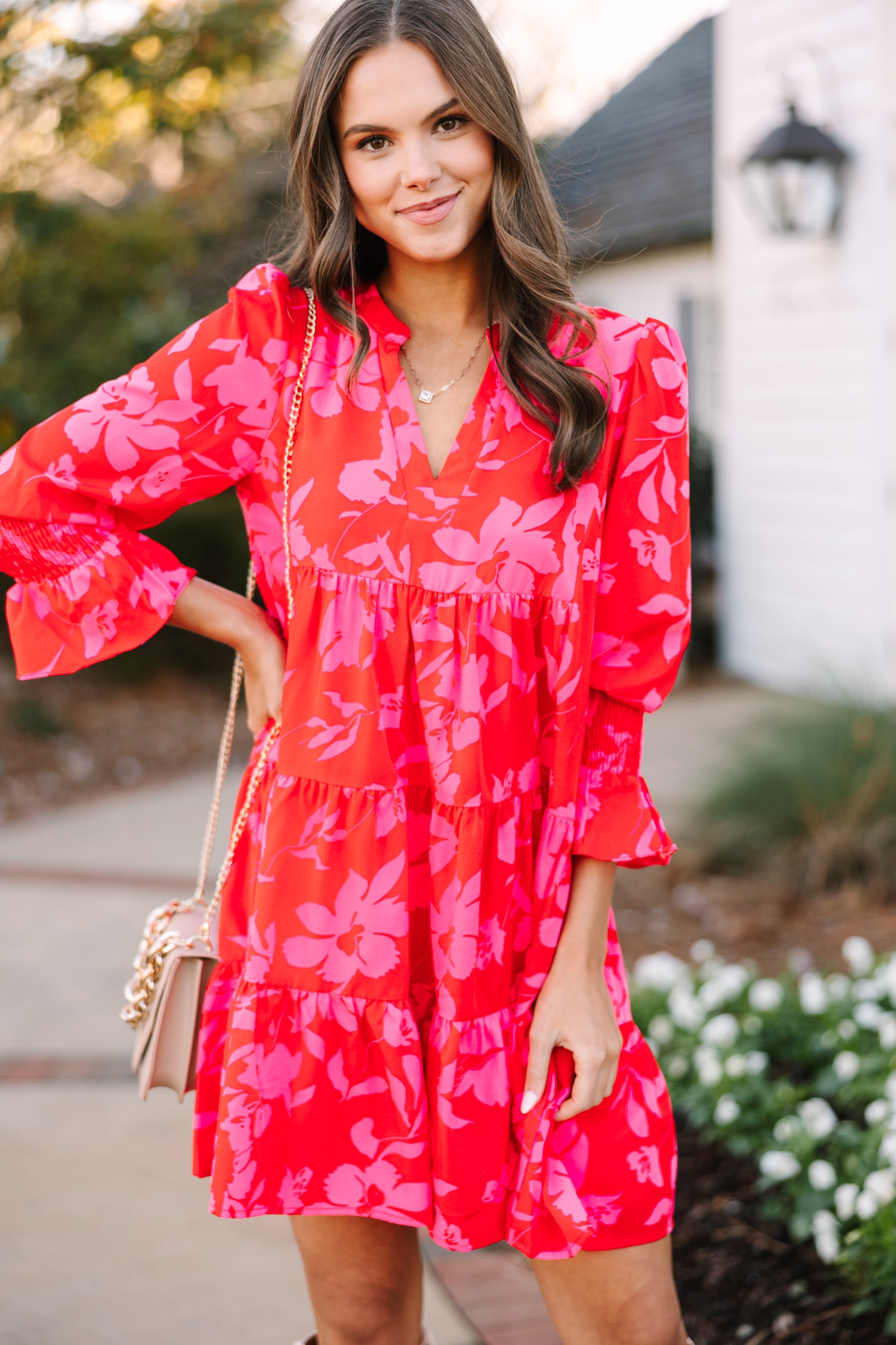 In Your Happy Place Red and Pink Floral Dress