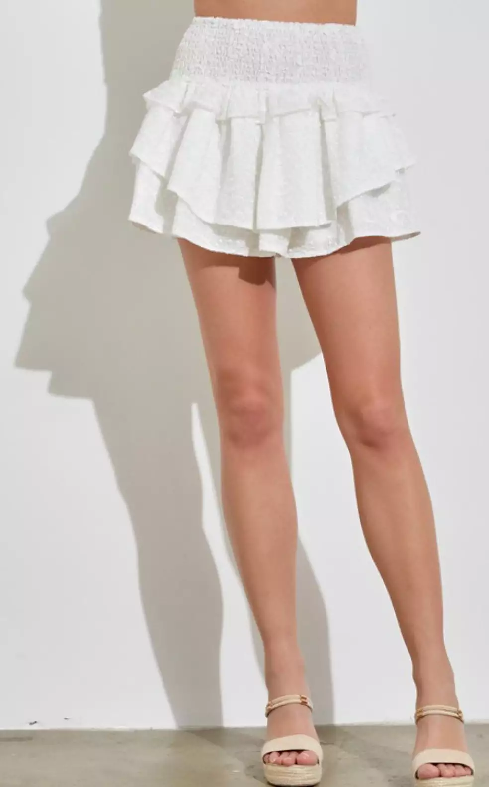 Island white smocked waist skort