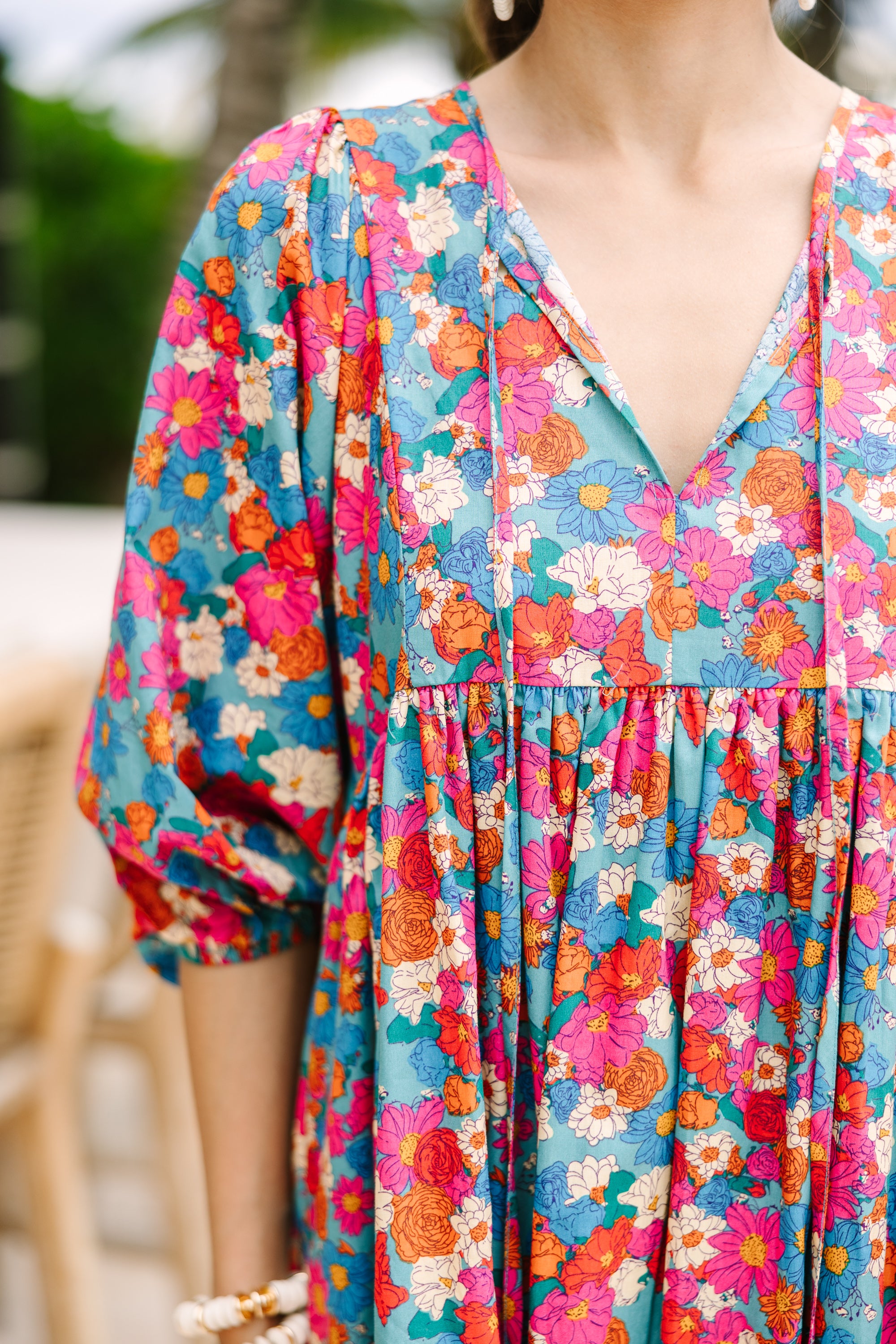 It's All True Sea Green Floral Dress