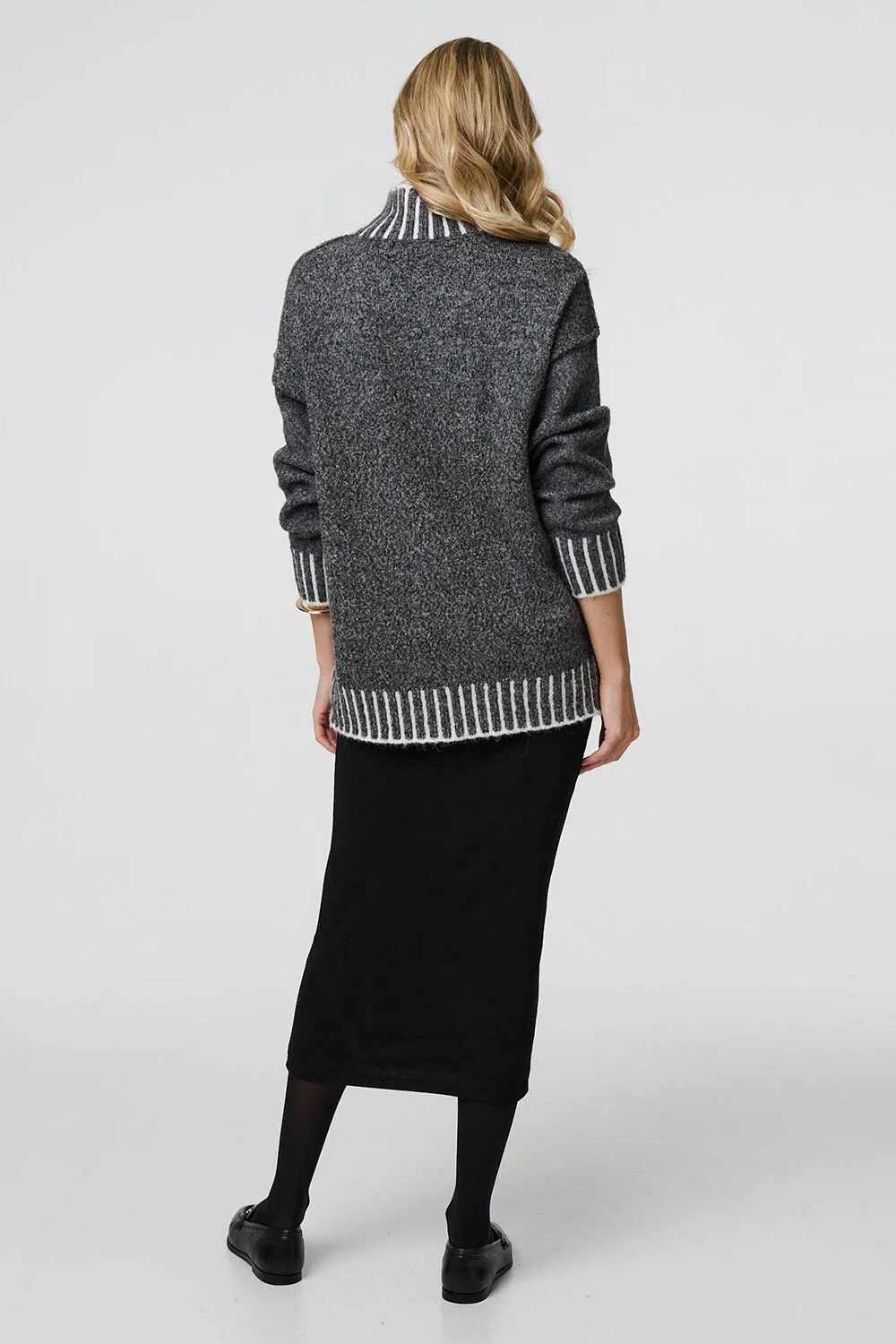 Izabel London – Stripe Trim High Neck Oversized Jumper