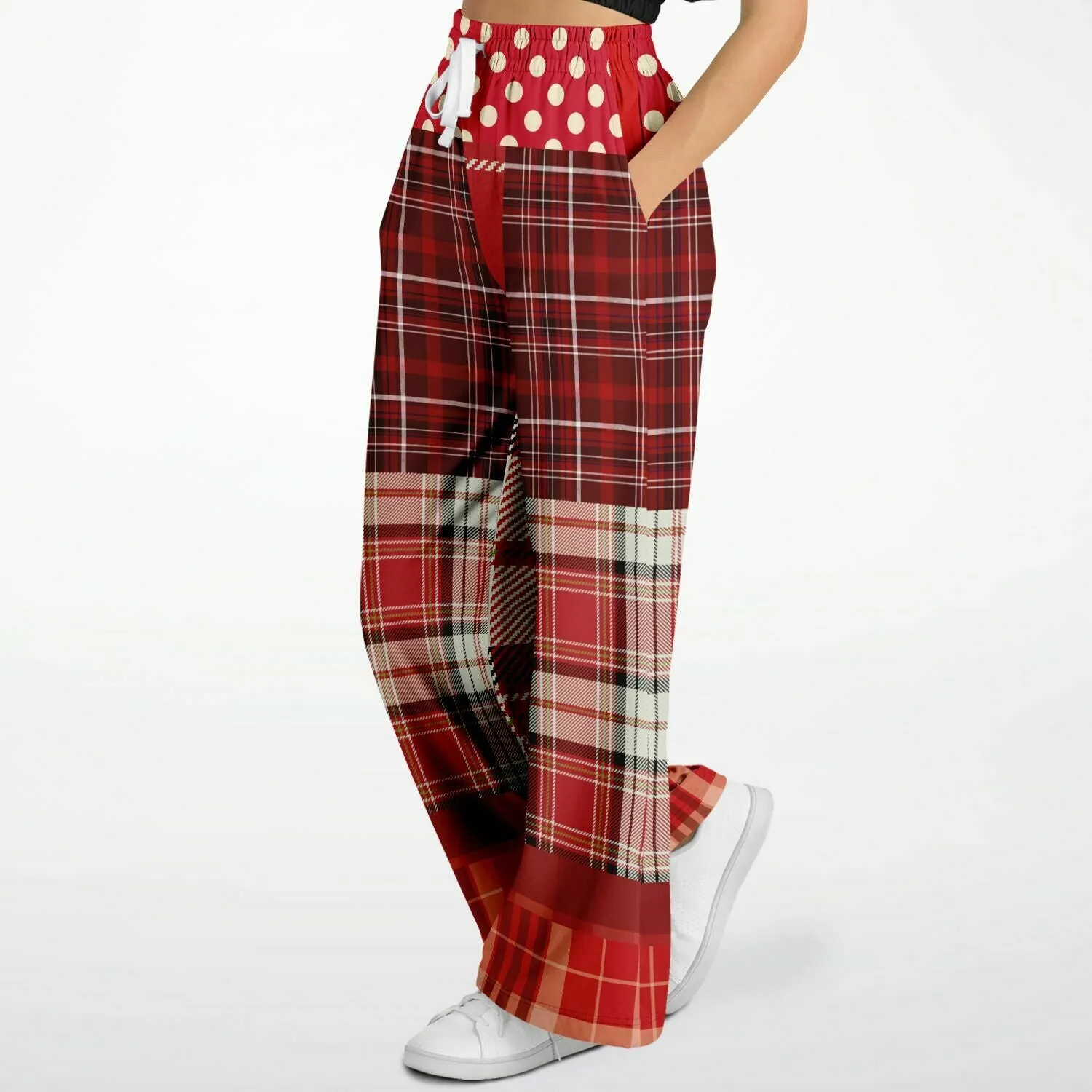 Jersey Salsa Red Plaid Eco-Poly Stretchy Phat Bellbottoms