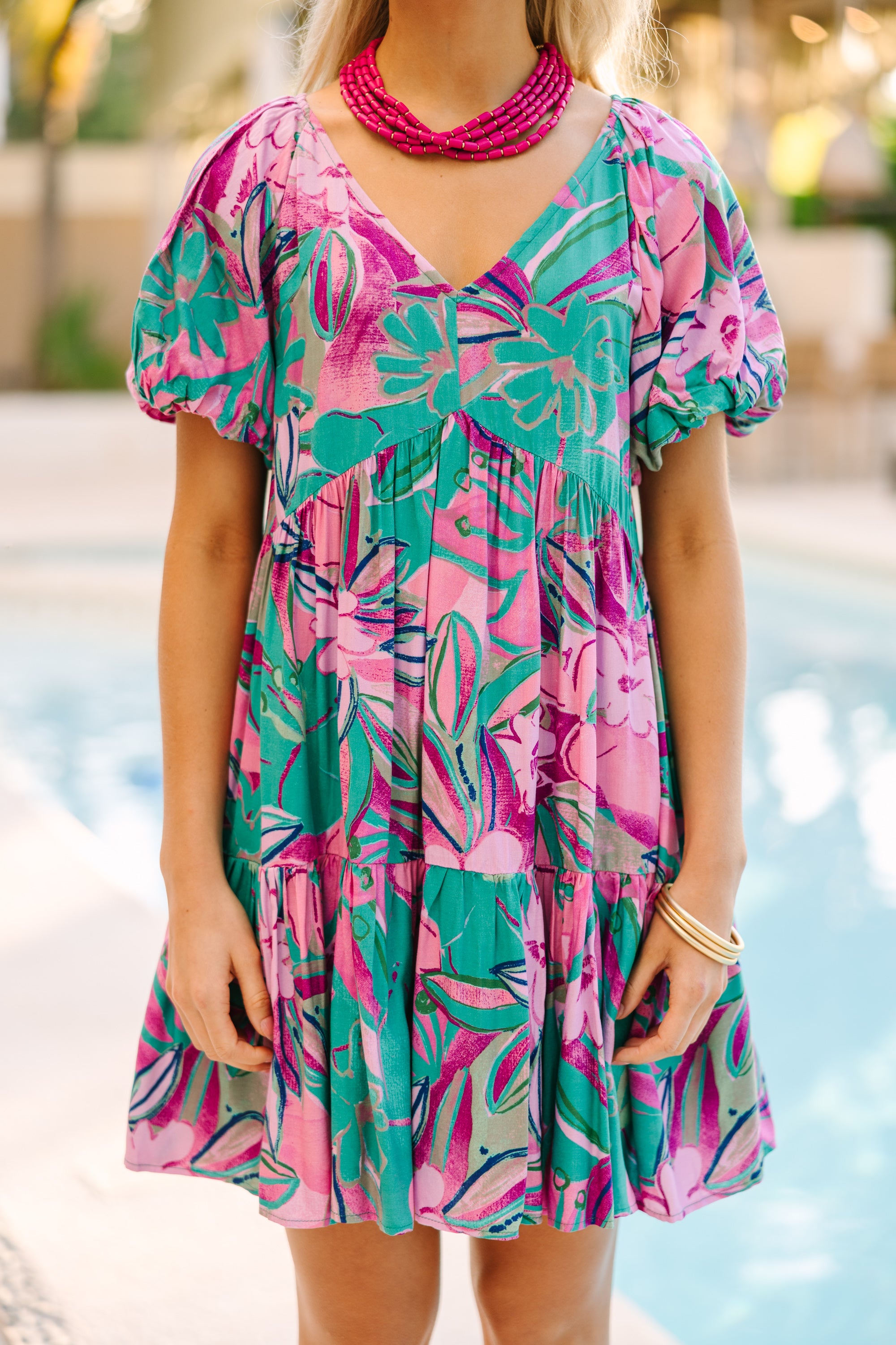 Know The Joy Teal Green Floral Dress