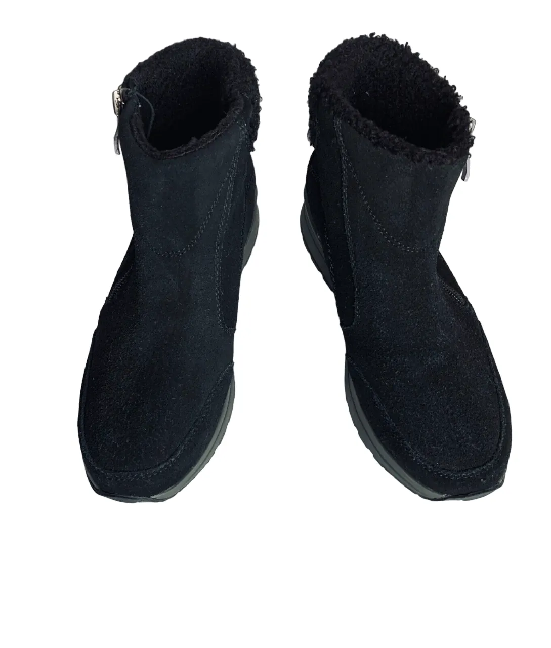 Land's End Women's Suede Ankle Booties Faux Fur Trim