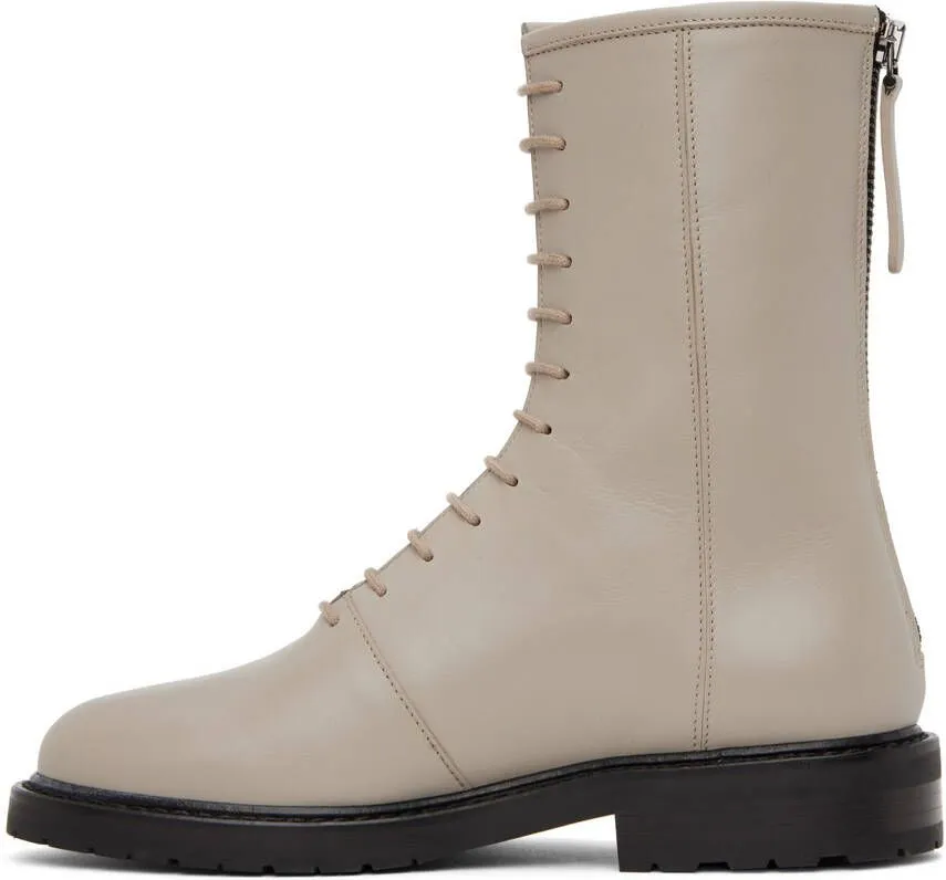 Legres Beige Leather Combat Boots