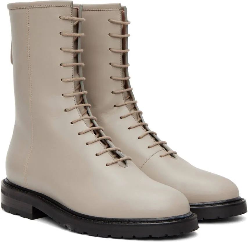 Legres Beige Leather Combat Boots