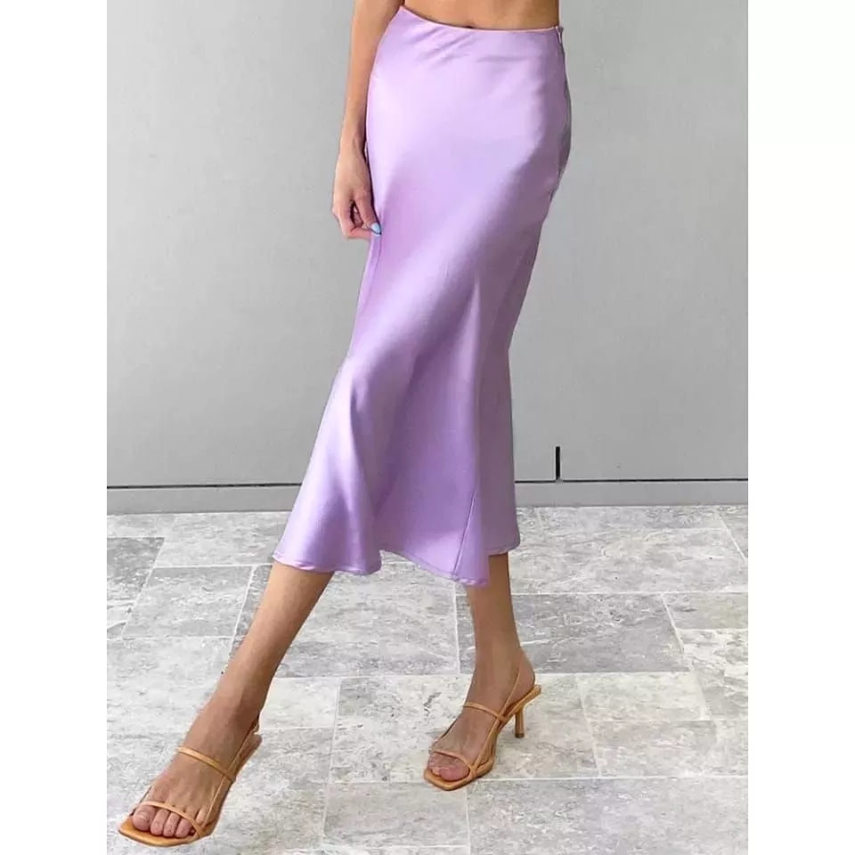 Long High Waisted Satin Silky Skirt