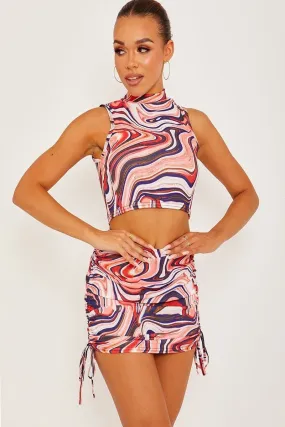 Marble Print  Crop Top & Ruched Skirt Co-ord