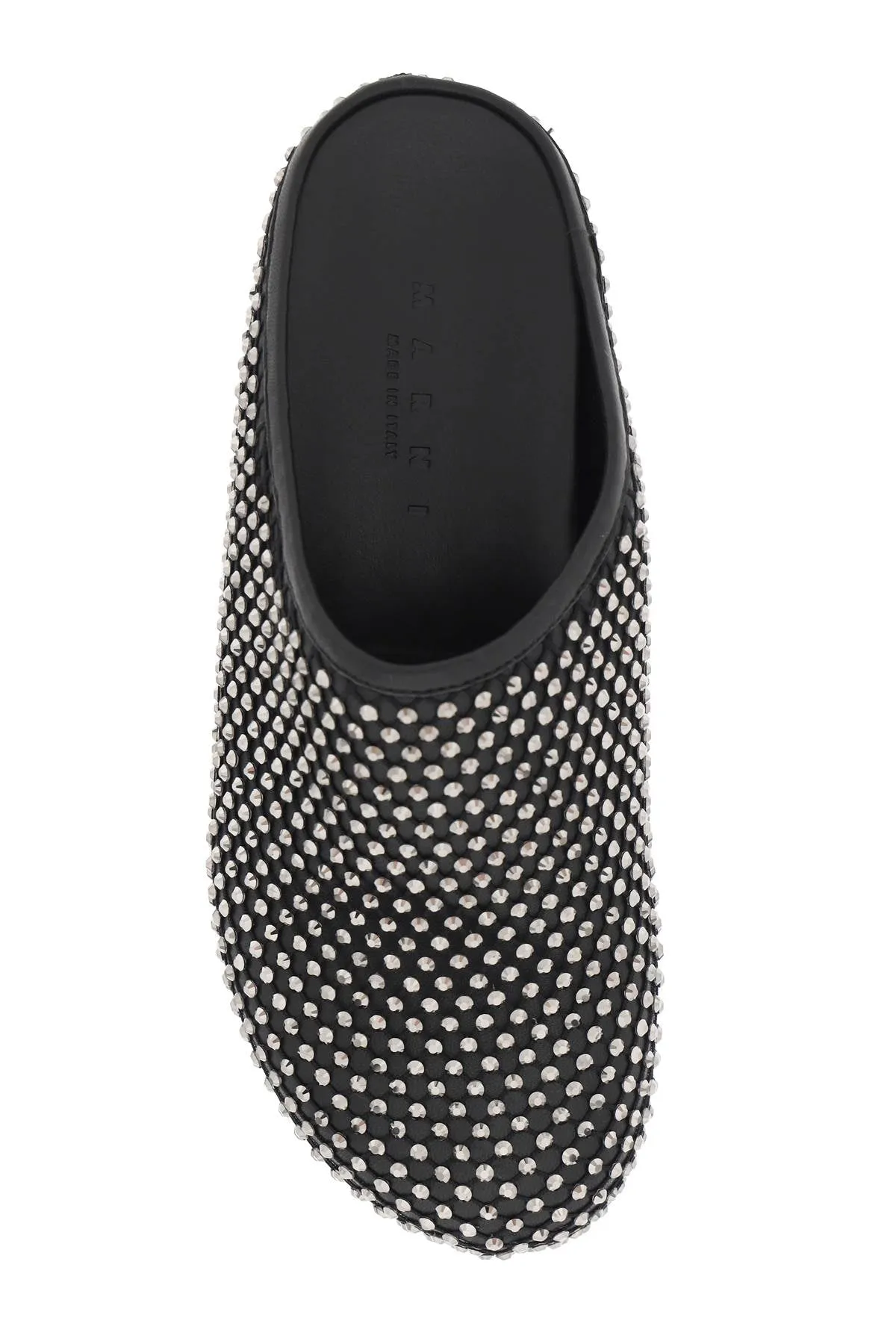 Marni Leather Fussbett Clogs With Rhinestones   Black