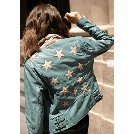 Mauritius Christy RF Star Detail Leather Jacket in  Sea Green