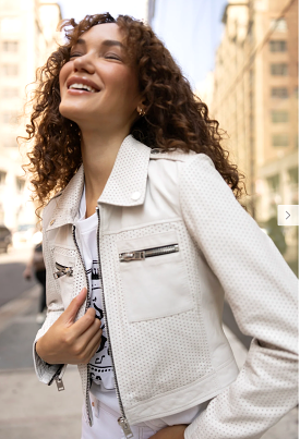 Mauritius Shala RF Leather Perforated Leather Jacket in White