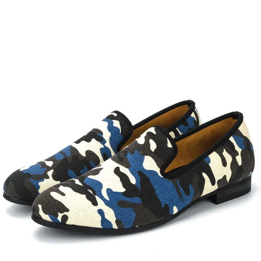 Men's Canvas Smoking Camouflage Pattern Handmade Casual Loafers