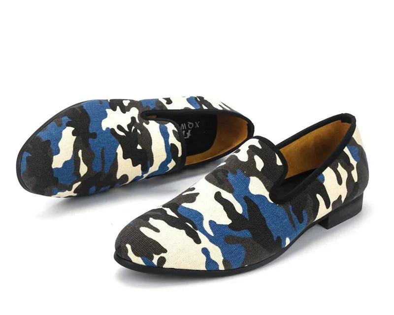 Men's Canvas Smoking Camouflage Pattern Handmade Casual Loafers