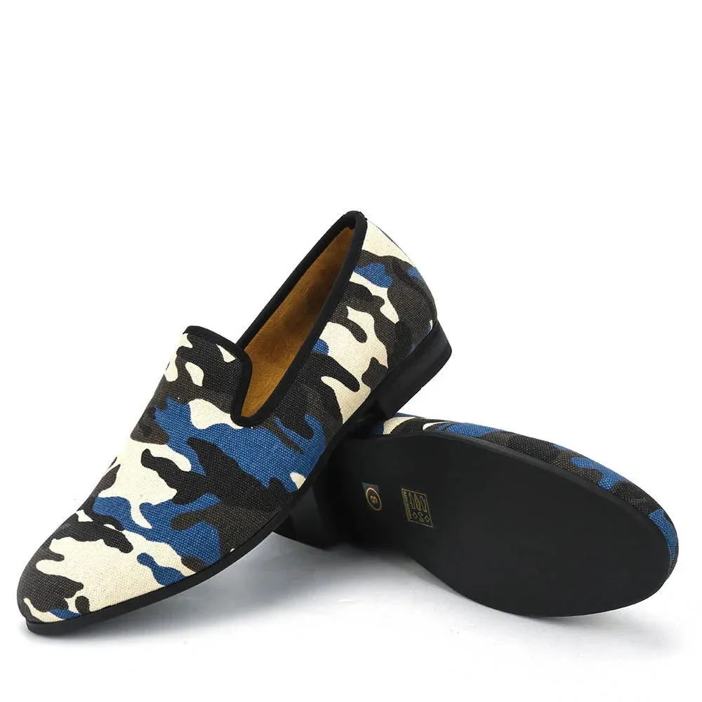 Men's Canvas Smoking Camouflage Pattern Handmade Casual Loafers