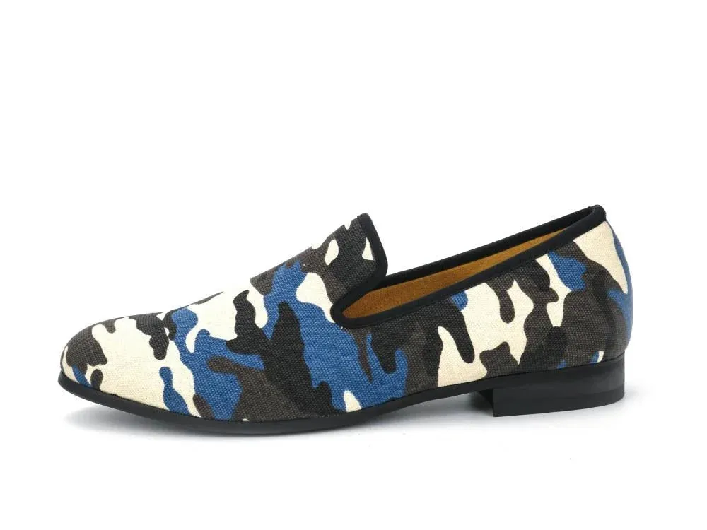 Men's Canvas Smoking Camouflage Pattern Handmade Casual Loafers