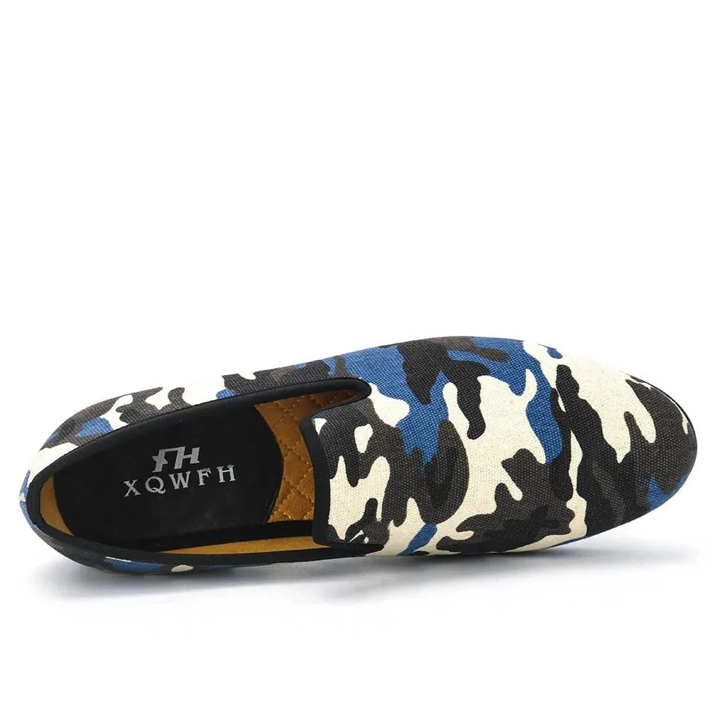 Men's Canvas Smoking Camouflage Pattern Handmade Casual Loafers