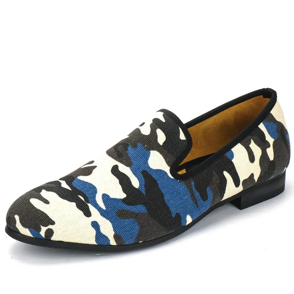 Men's Canvas Smoking Camouflage Pattern Handmade Casual Loafers