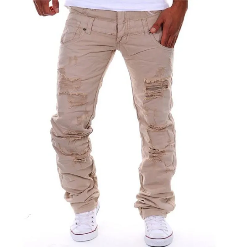 Men's Cotton Punk Style Mid Waist Skinny Full Length Cargo Pants