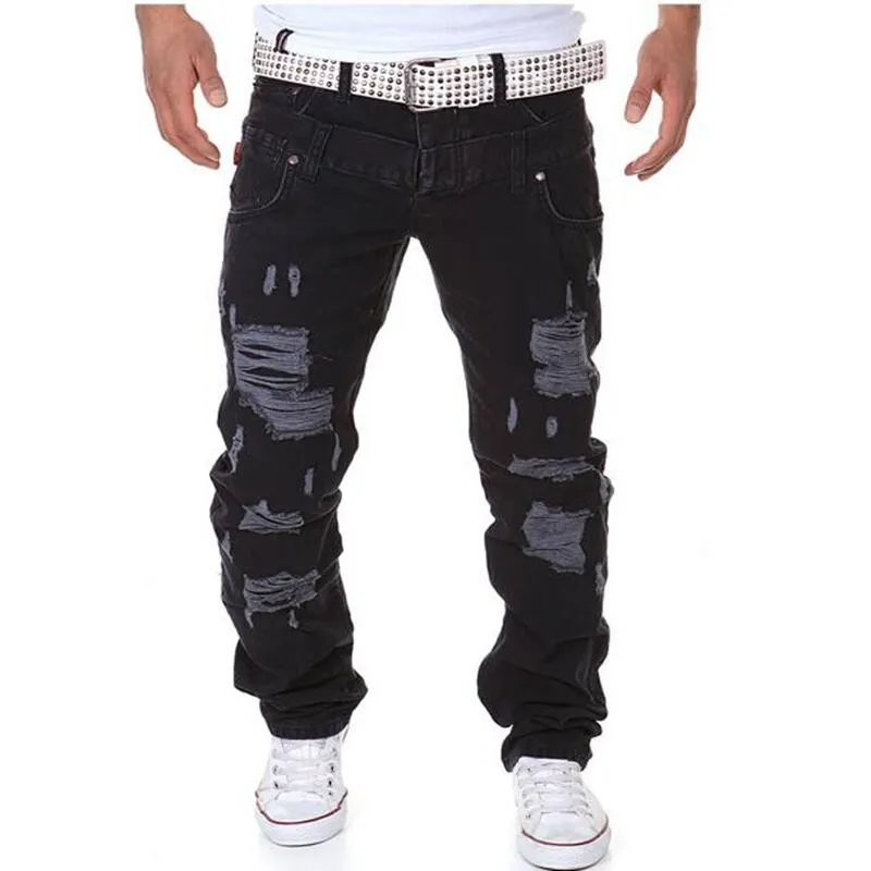 Men's Cotton Punk Style Mid Waist Skinny Full Length Cargo Pants