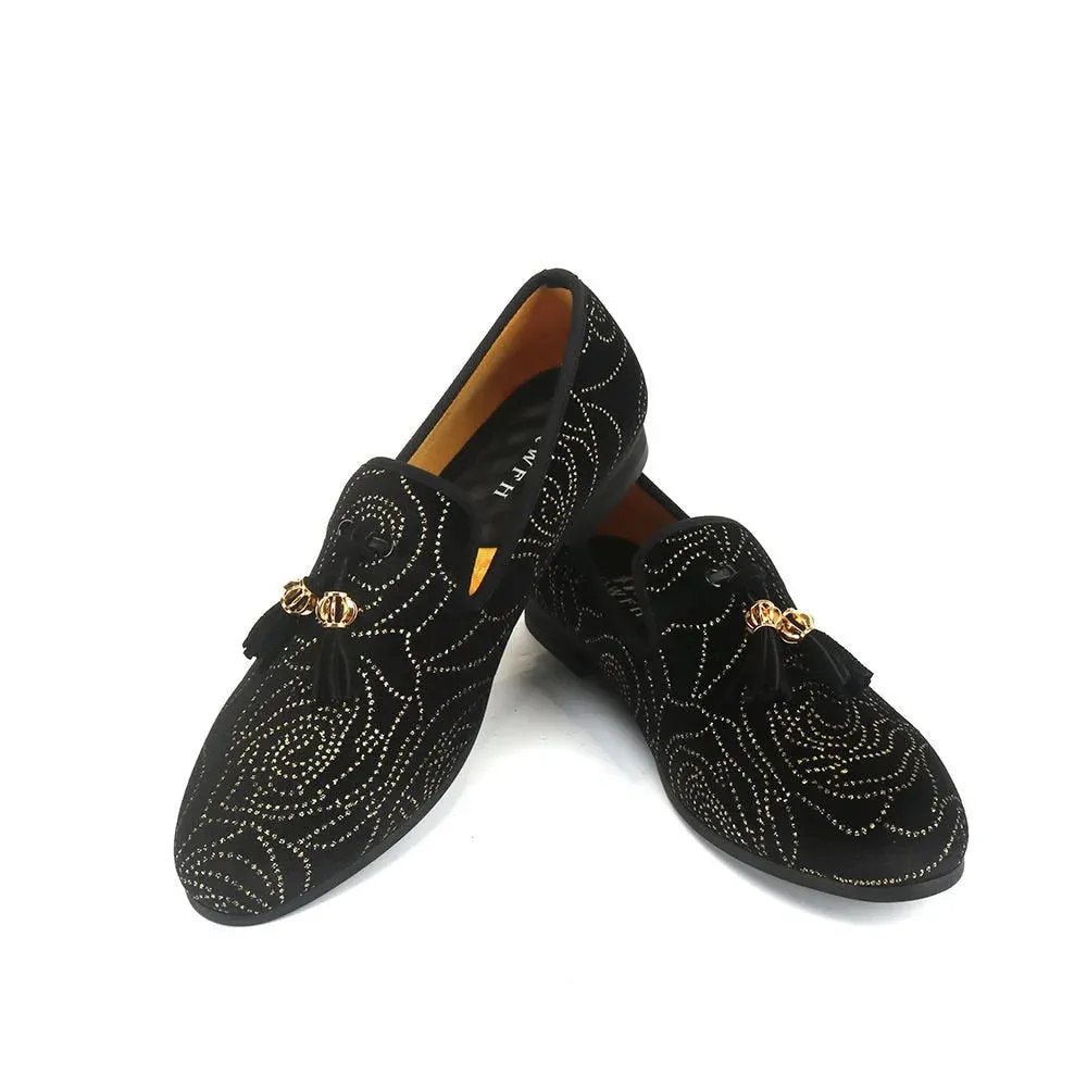 Men's European and American Embroidered Rivet Rhinestone High-End Loafers