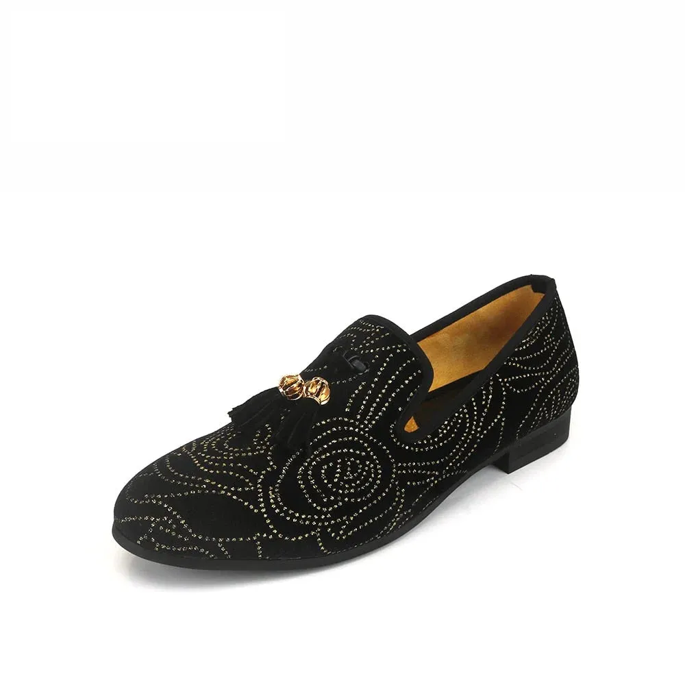 Men's European and American Embroidered Rivet Rhinestone High-End Loafers