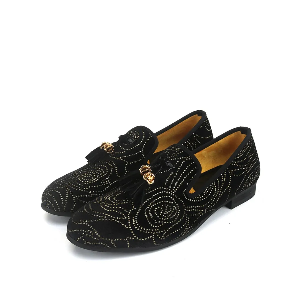 Men's European and American Embroidered Rivet Rhinestone High-End Loafers