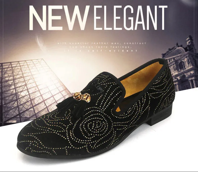 Men's European and American Embroidered Rivet Rhinestone High-End Loafers