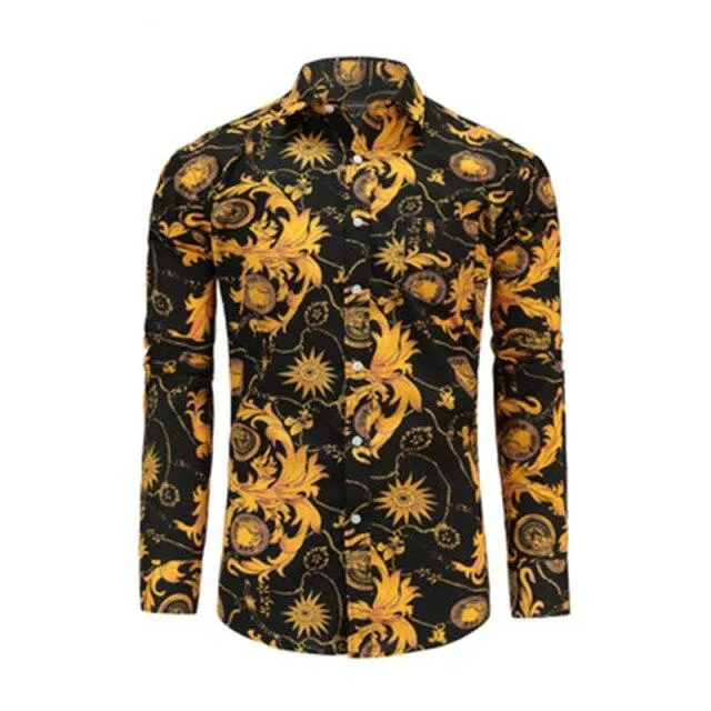 Men's Paisley Print Floral Luxury Fashion Casual Long Sleeve Button Shirts