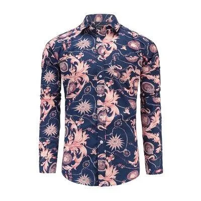 Men's Paisley Print Floral Luxury Fashion Casual Long Sleeve Button Shirts