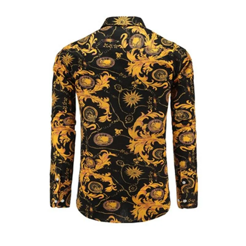 Men's Paisley Print Floral Luxury Fashion Casual Long Sleeve Button Shirts