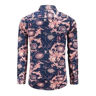 Men's Paisley Print Floral Luxury Fashion Casual Long Sleeve Button Shirts