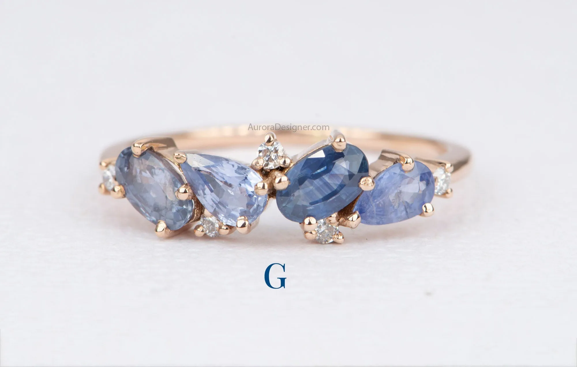 Mixed Sapphire Diamond Cluster Ring 14K Gold Collage