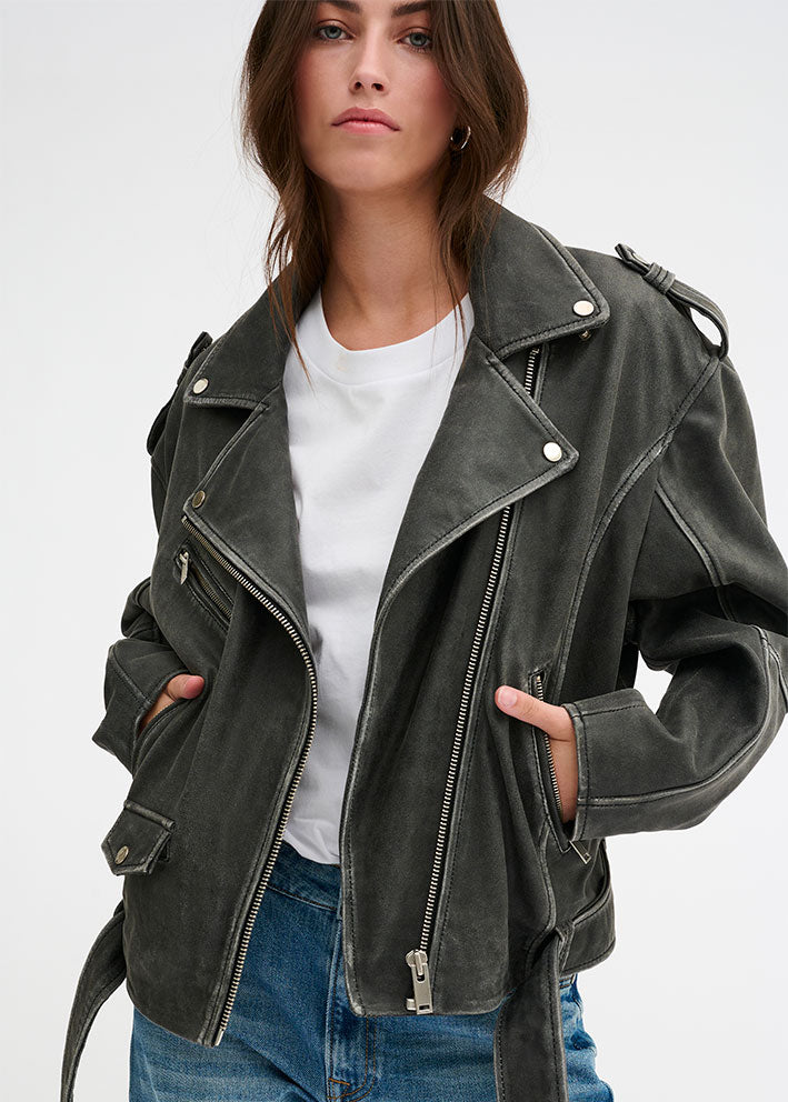 My Essential Wardrobe Gilo Leather Jacket - Medium Grey Retro Wash