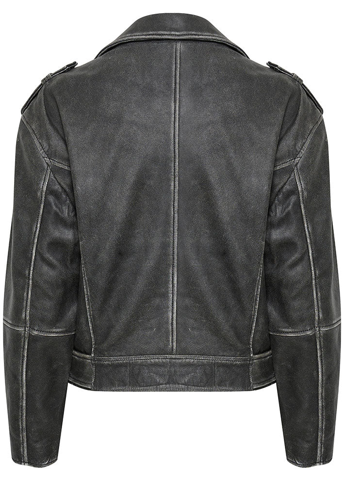 My Essential Wardrobe Gilo Leather Jacket - Medium Grey Retro Wash