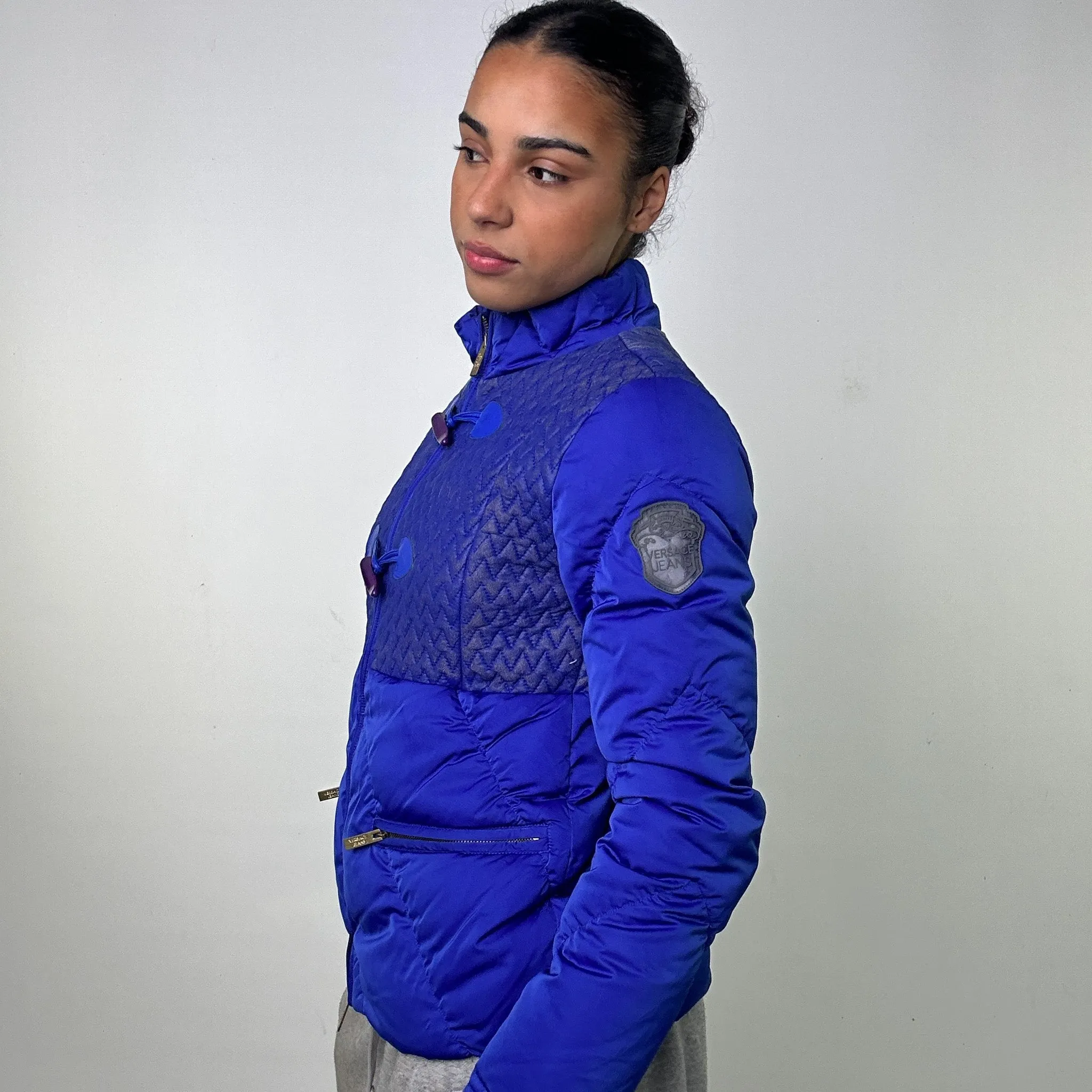 Navy Blue y2ks Versace Jeans Puffer Jacket Coat (S)