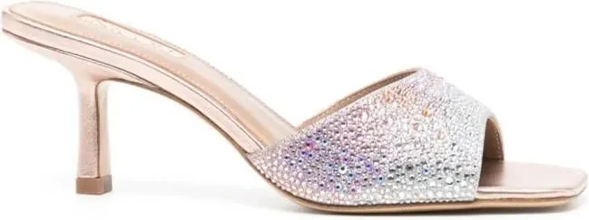 NICOLI Minerva 70mm crystal-embellished mules Pink