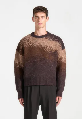 Ombré Knit Crewneck Sweater - Brown