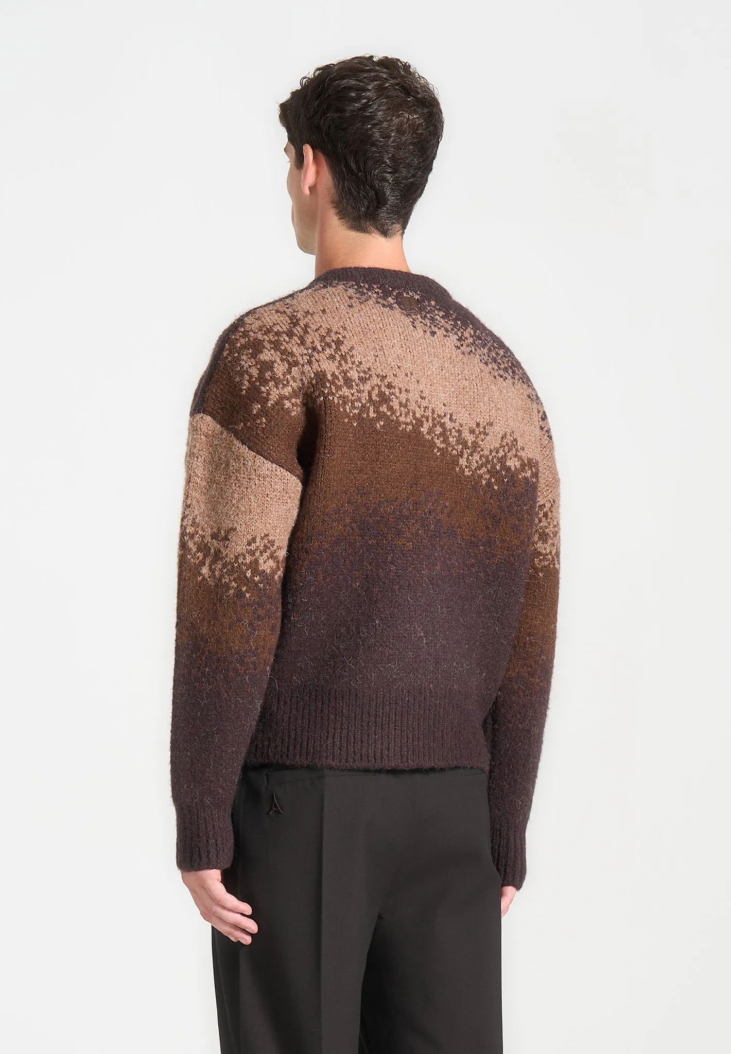 Ombré Knit Crewneck Sweater - Brown